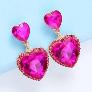 Sparkle Rhinestone Pink Heart Earrings Valentines Day Barbiecore Barbie Kawaii